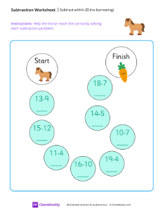 worksheet-Subtract-within-20-(no-borrowing)---Horse