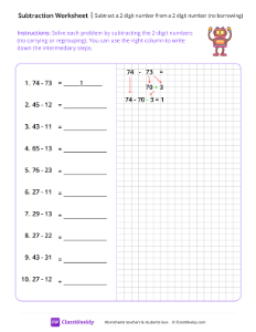 worksheet-Subtract-a-2-digit-number-from-a-2-digit-number-(no-borrowing)---Robot