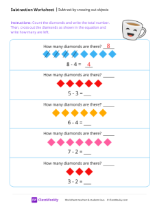 Subtract by crossing out objects - Laugh-worksheet