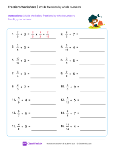 Divide fractions by whole numbers - Camping-worksheet