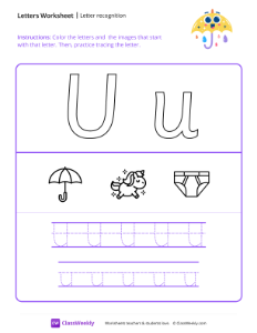 worksheet-Letter-Recognition-(U)---Umbrella