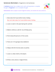 worksheet-Fragments-to-full-sentences---Party