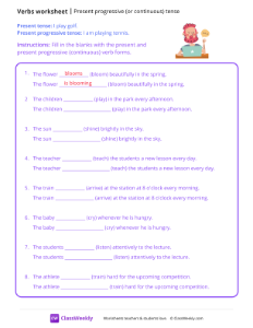 Present Progressive Tense - Inspired-worksheet