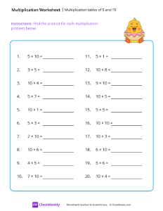 worksheet-Multiplication-tables-(5-and-10)---Chick