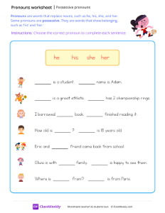 She vs. Her and He vs. His-worksheet