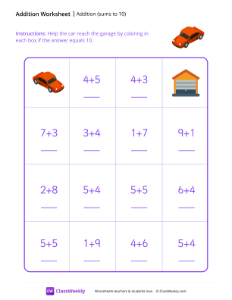 worksheet-Addition-Maze-(Sums-to-10)---Car