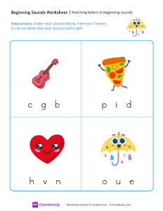 Matching Letters to Beginning Sounds - Umbrella-worksheet