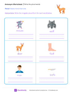 worksheet-Write-the-plural-words---Deer