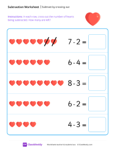 worksheet-Subtract-by-crossing-out---Heart