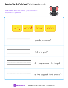 worksheet-Write-the-question-words---Elephant