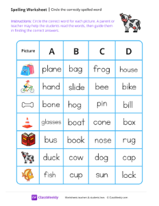 worksheet-Circle-the-correctly-spelled-word---Cow