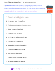 Identifying prepositions - Chimney-worksheet