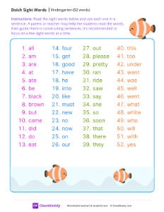 Kindergarten Dolch Sight Words List-resource