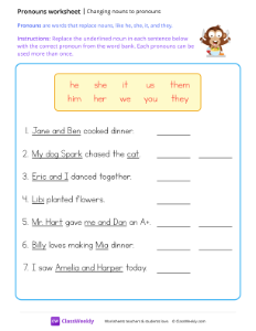 Changing nouns to pronouns - Dinner-worksheet