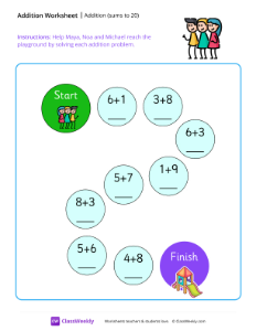 worksheet-Addition-maze-(sums-to-20)---Friends