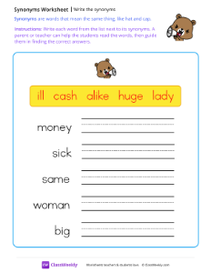 worksheet-Write-the-synonyms---Mr.-Bear