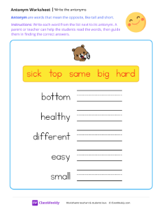 worksheet-Write-the-antonyms---Smiley