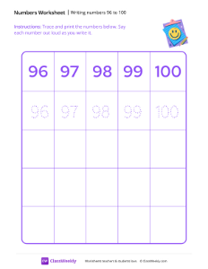worksheet-Writing-numbers-96-to-100---Smiley