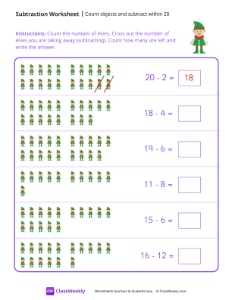 worksheet-Count-objects-and-subtract-within-20---Elf