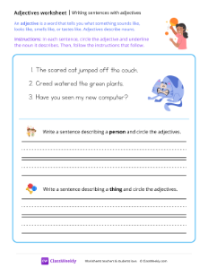 Writing sentences with adjectives - Ping Pong-worksheet