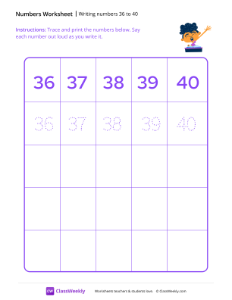 worksheet-Writing-numbers-36-to-40---Student