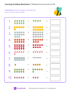 worksheet-Adding-with-pictures-(sums-to-30)---Bee