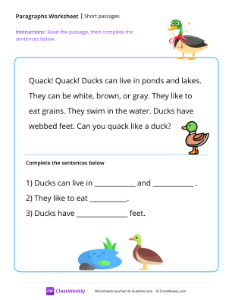 worksheet-Short-passages----Ducks