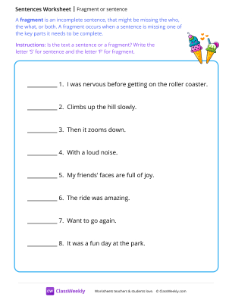 Fragment or sentence - Ice cream-worksheet