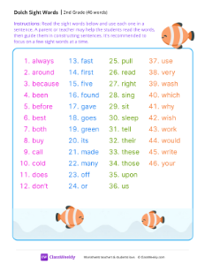 worksheet-2nd-Grade-Dolch-Sight-Words-List