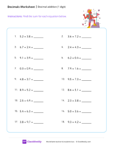 worksheet-Decimal-addition-(1-digit)---Hiking