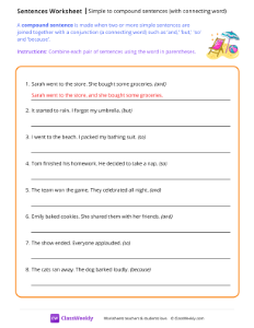 Simple to compound sentences (with connecting words) - Beach-worksheet