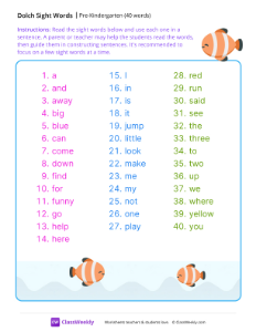 Pre-K Dolch Sight Words List-resource