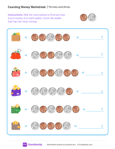 worksheet-Counting-Money---Pennies-and-Dimes