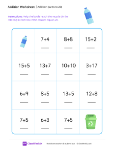 worksheet-Addition-maze-(sums-to-20)---Bottle