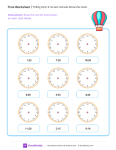 worksheet-Telling-time:-5-minute-intervals-(draw-the-clock)---Hot-air-balloon