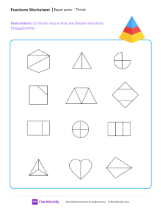 Equal parts - Thirds-worksheet