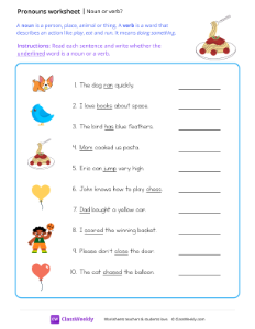 Noun or verb - Spaghetti-worksheet