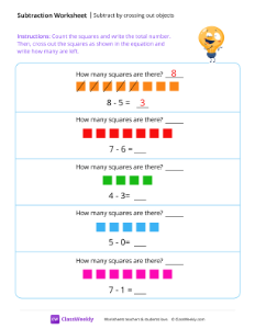 Subtract by crossing out objects - Silly-worksheet