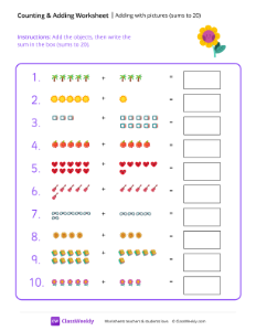 worksheet-Adding-with-pictures-(sums-to-20)---Flower