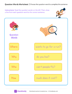 Choose the question word to complete the sentence - Detective-worksheet