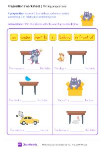 Writing Prepositions - Cat in the Box-worksheet