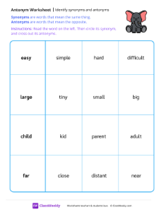 worksheet-Identify-synonyms-and-antonyms---Elephant