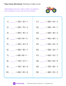 Building a 3-digit number - Truck-worksheet