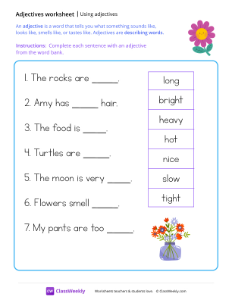 Using Adjectives - Flower-worksheet