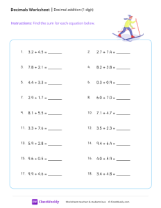 worksheet-Decimal-addition-(1-digit)---Ski