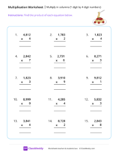 Multiply multi-digit numbers - Pasta-worksheet