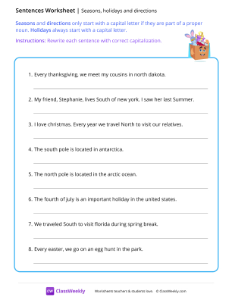 Seasons, holidays and directions - Box-worksheet