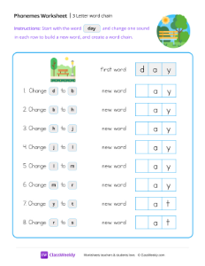 3 Letter Word Chain - Day-worksheet