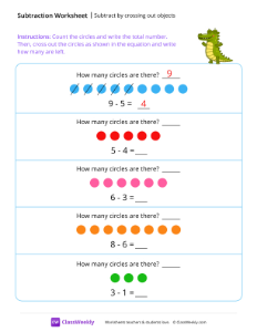 Subtract by crossing out objects - Croc-worksheet