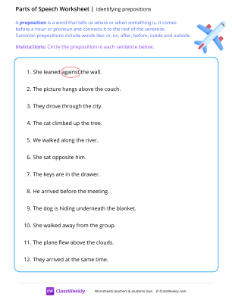 Identifying prepositions - Plane-worksheet